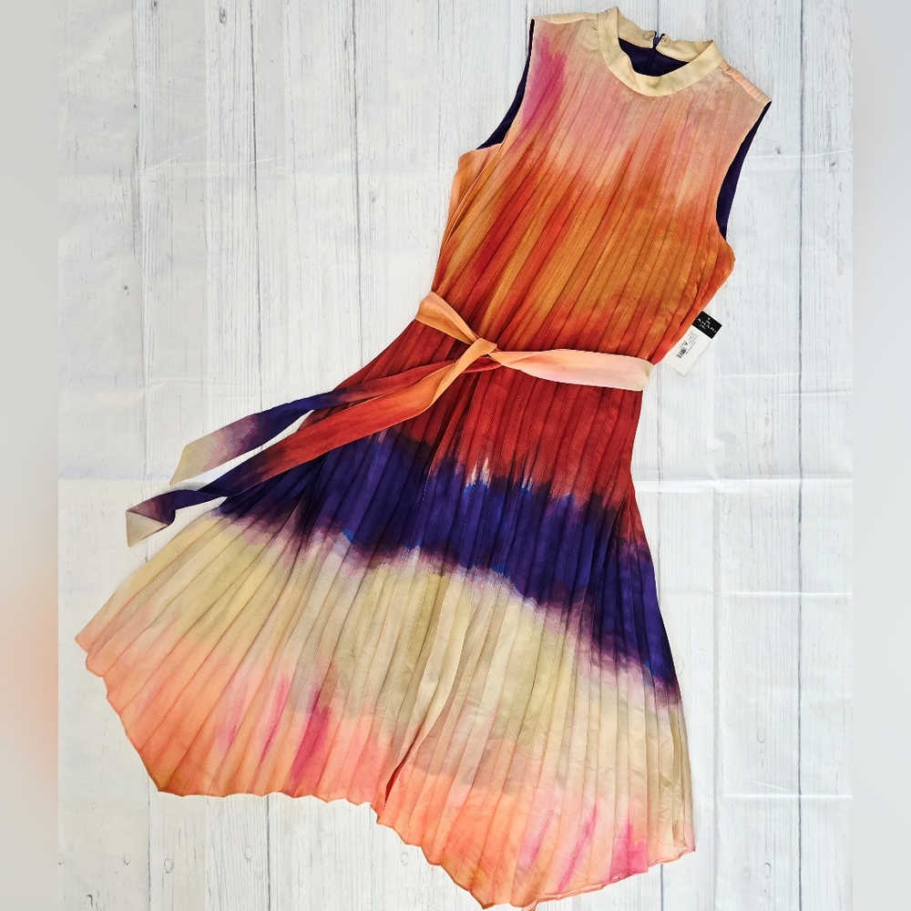 Tahari ASL Multicolor Pleated Trapeze Dress NWT Size 10